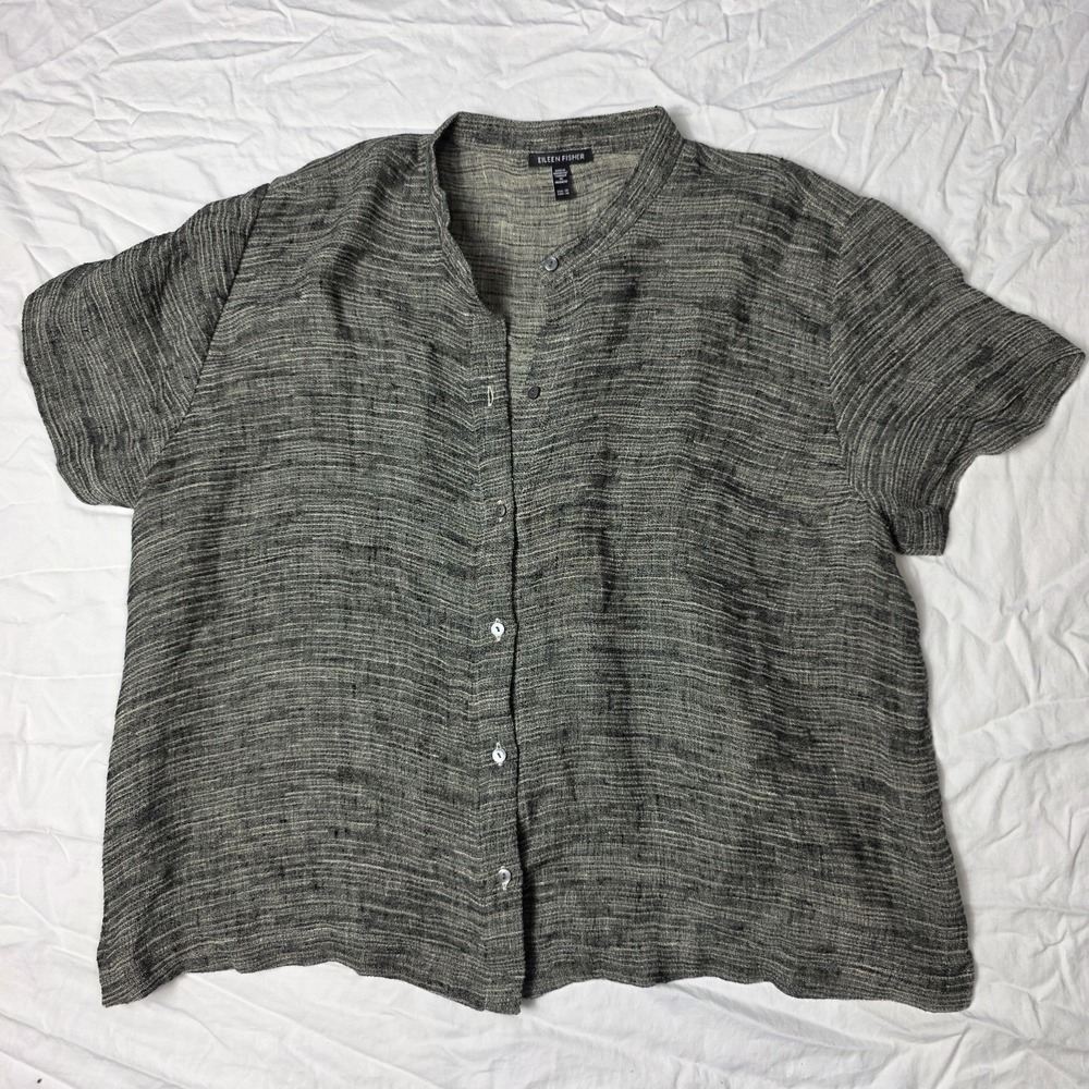 Eileen Fisher women's shirt Mandarin Short Sleeve Shirt 1X
